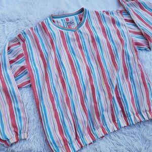 Vintage Pullover Shirt Large Stripes Multicolor